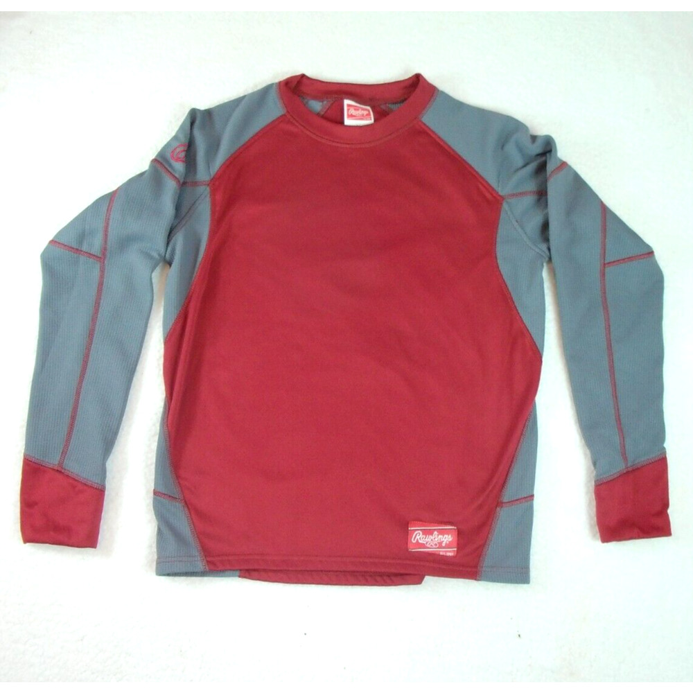 RAWLINGS Boys Maroon Red & Grey Long Sleeve Baseball/Athletic Shirt Size XL‎
